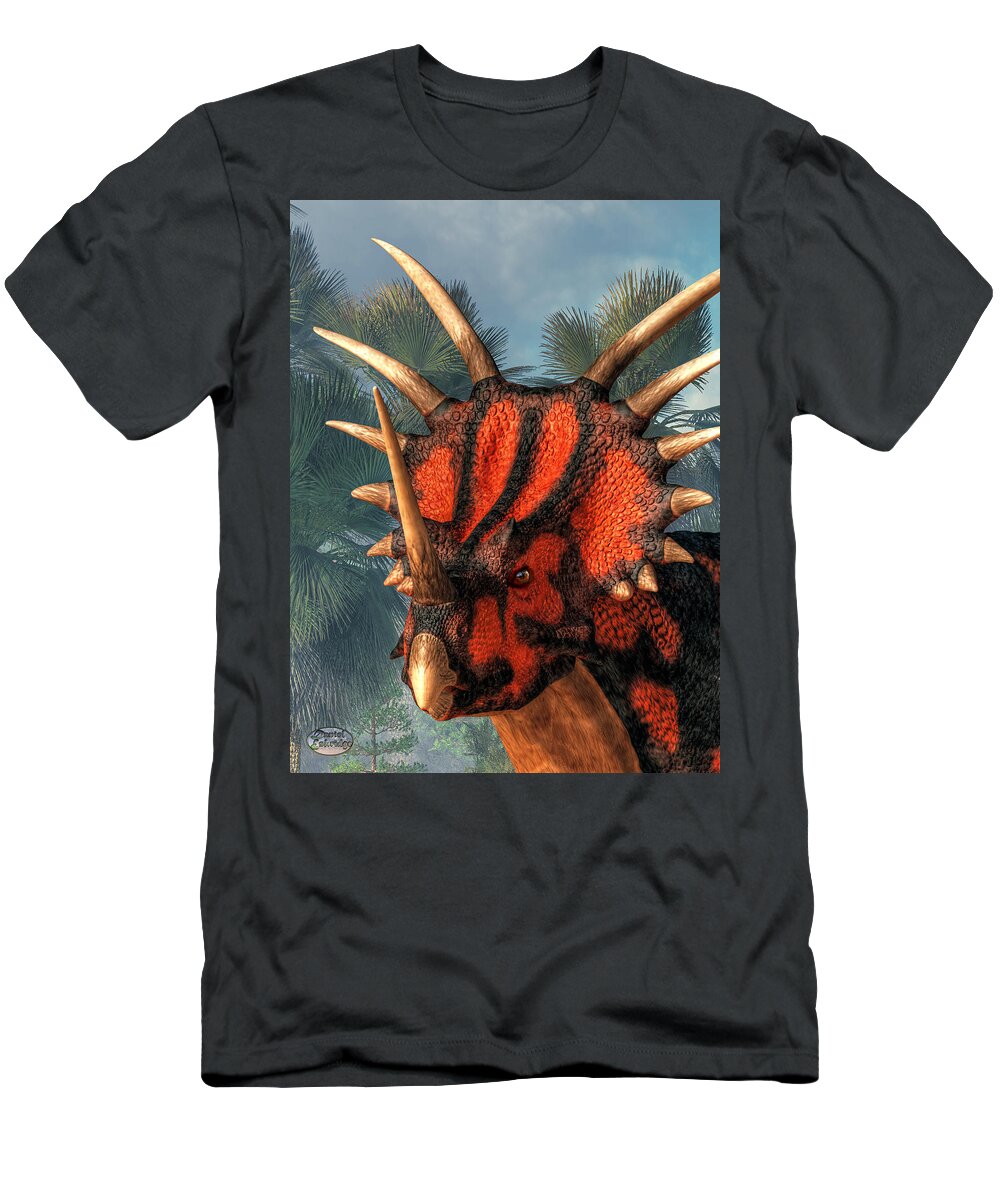 Styracosaurus T-Shirt featuring the digital art Styracosaurus Head by Daniel Eskridge