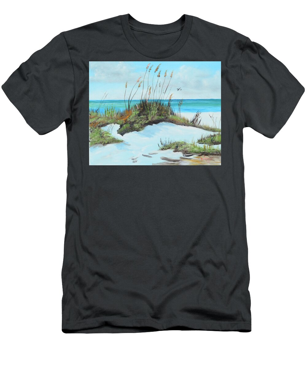 Sugar White Beach T-Shirt featuring the painting Sugar White Beach by Lloyd Dobson