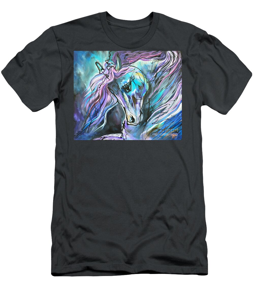 Horse T-Shirt featuring the painting Suits Me to Swim by Jonelle T McCoy