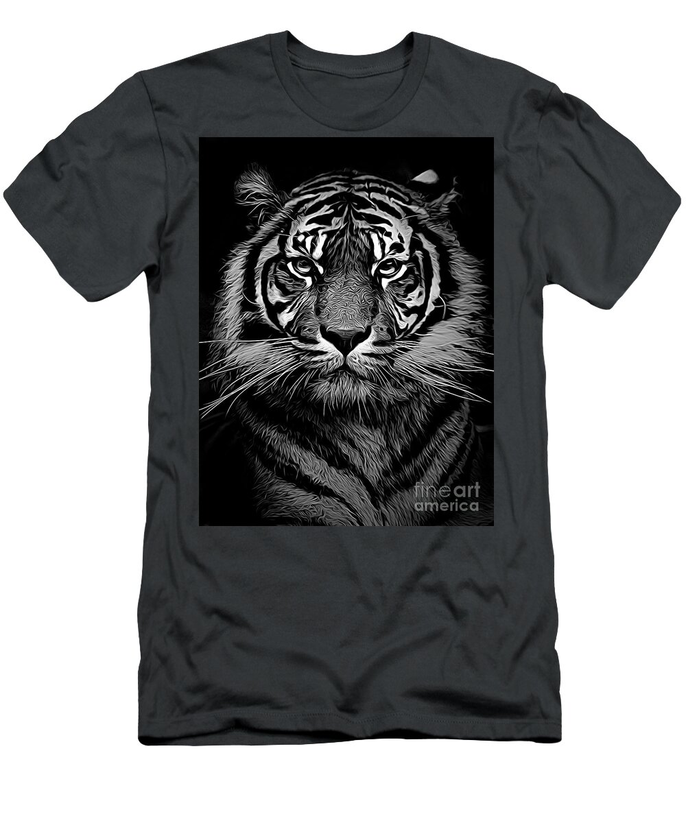Sumatran Tiger T-Shirt featuring the photograph Sumatran tiger expressionism in mono by Sheila Smart Fine Art Photography