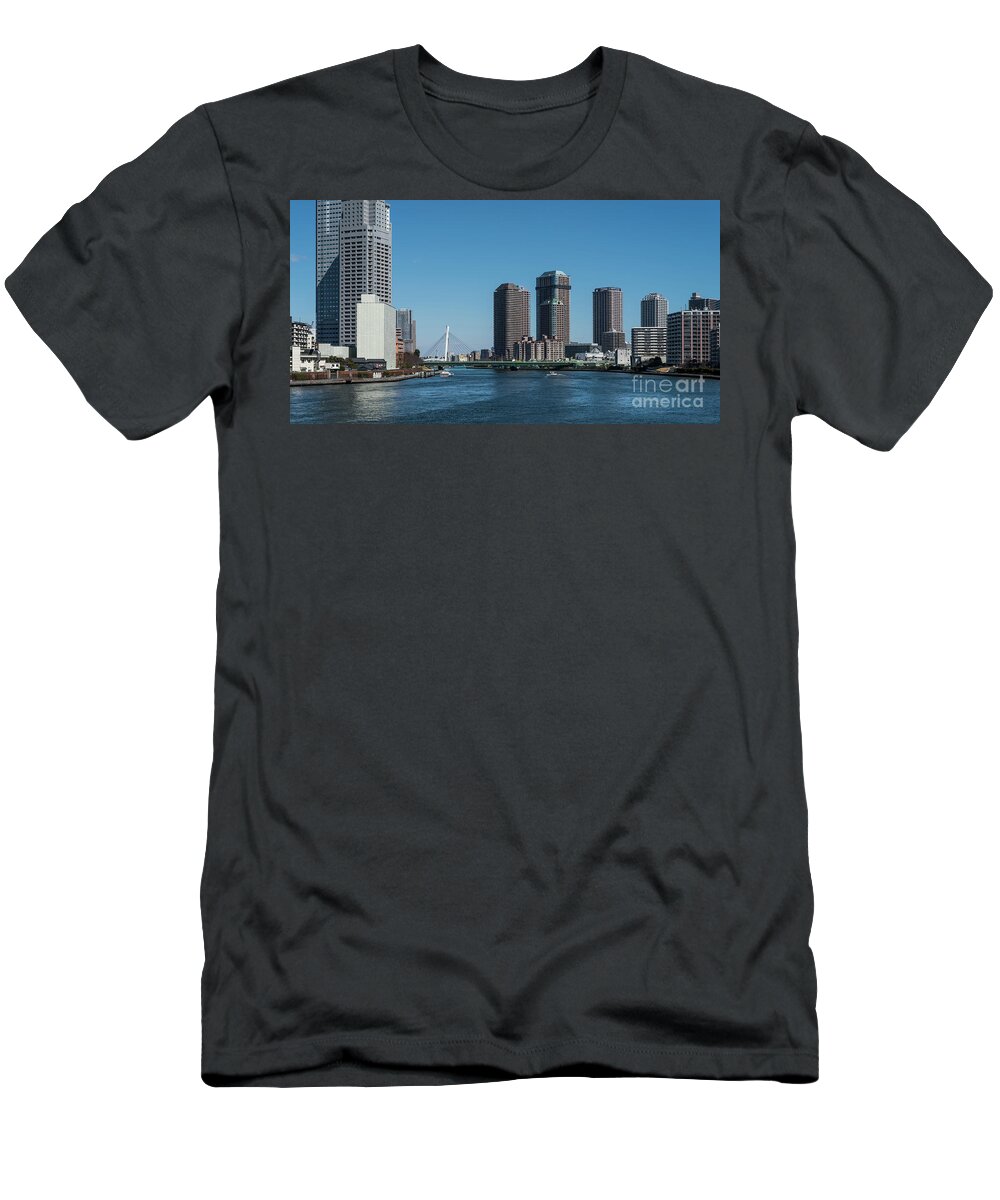 River T-Shirt featuring the photograph Sumida River High Rise, Tokyo Japan 2 by Perry Rodriguez