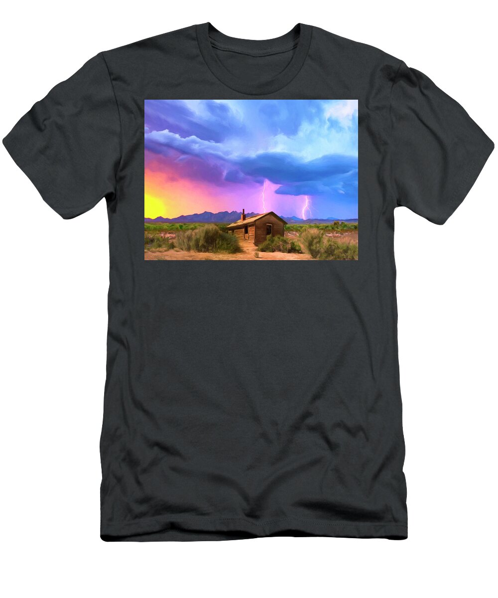 Desert T-Shirt featuring the painting Summer Lightning by Dominic Piperata
