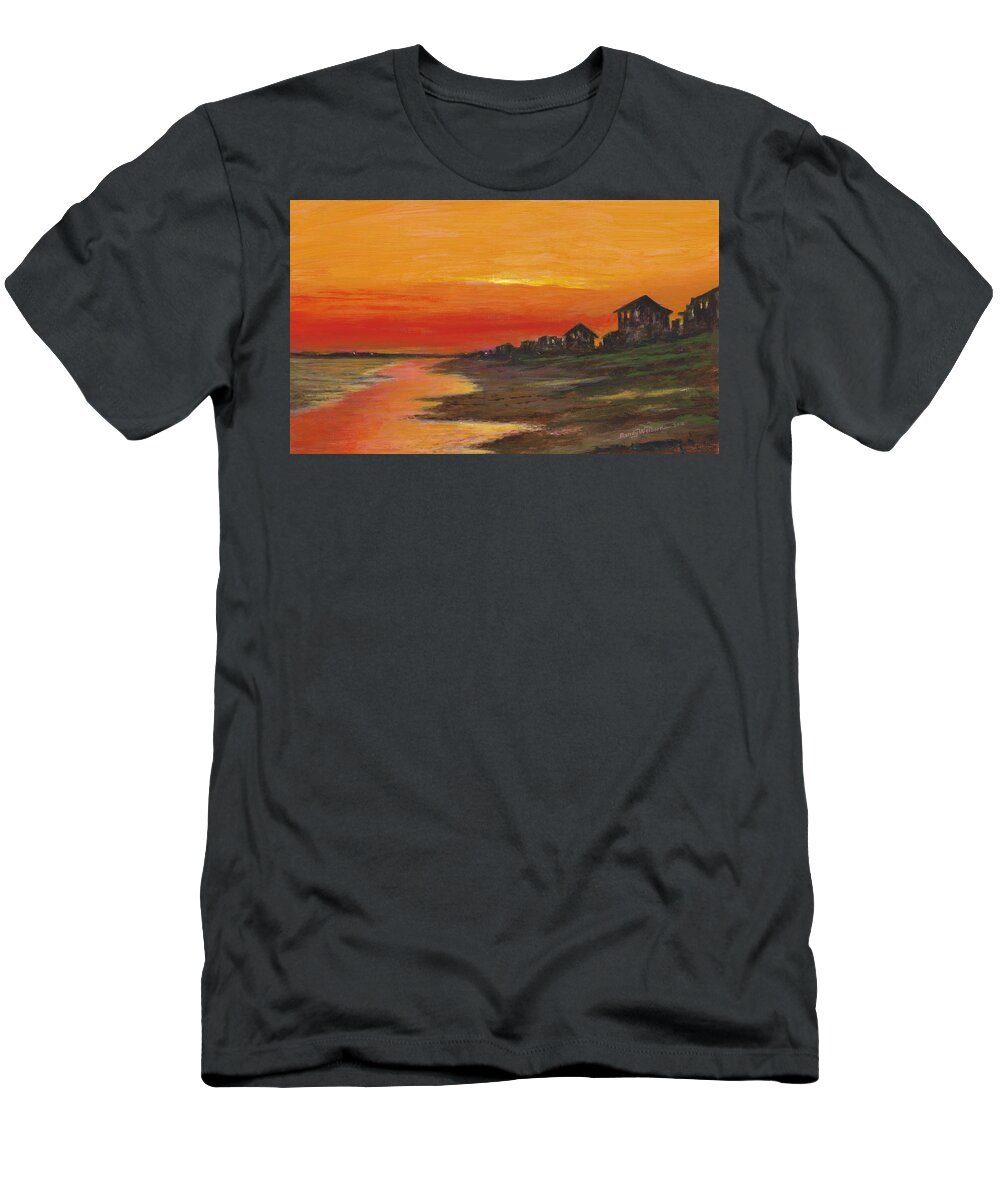  Crystal Beach T-Shirt featuring the painting Summer Sunset at Crystal Beach by Randy Welborn