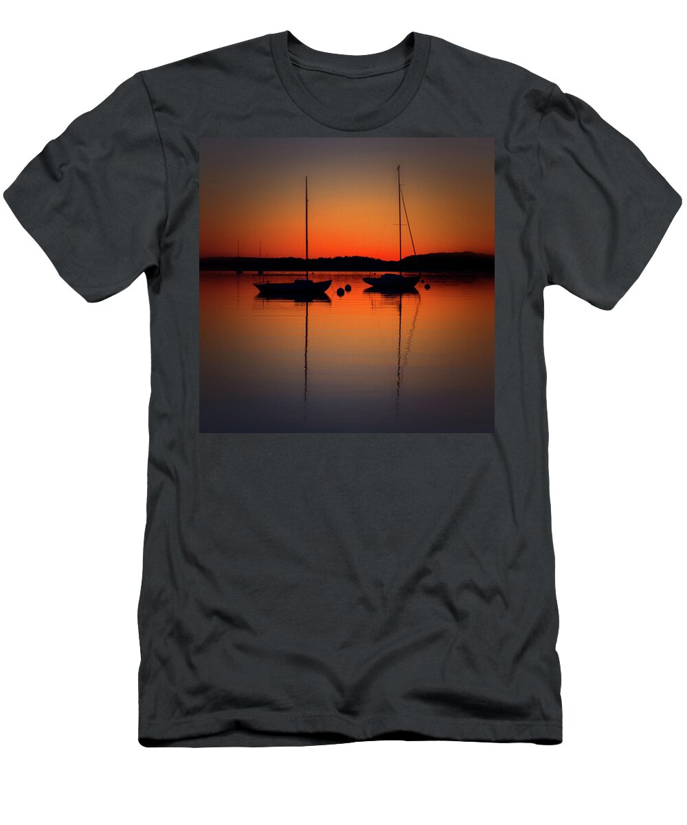 Sailboats T-Shirt featuring the photograph Summer Sunset Calm Anchor by Bruce Gannon