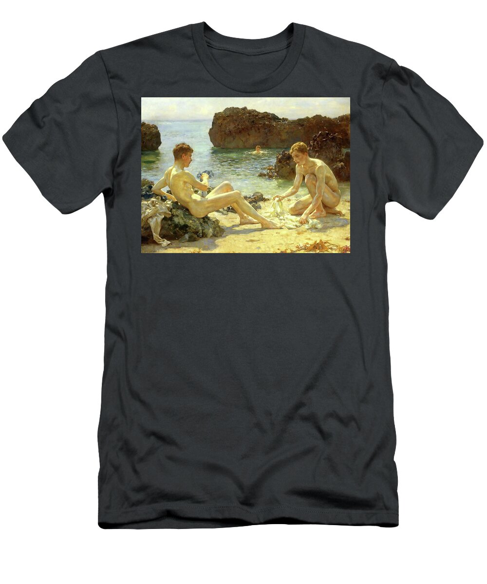Henry Scott Tuke T-Shirt featuring the painting Sun Bathers by Henry Scott Tuke