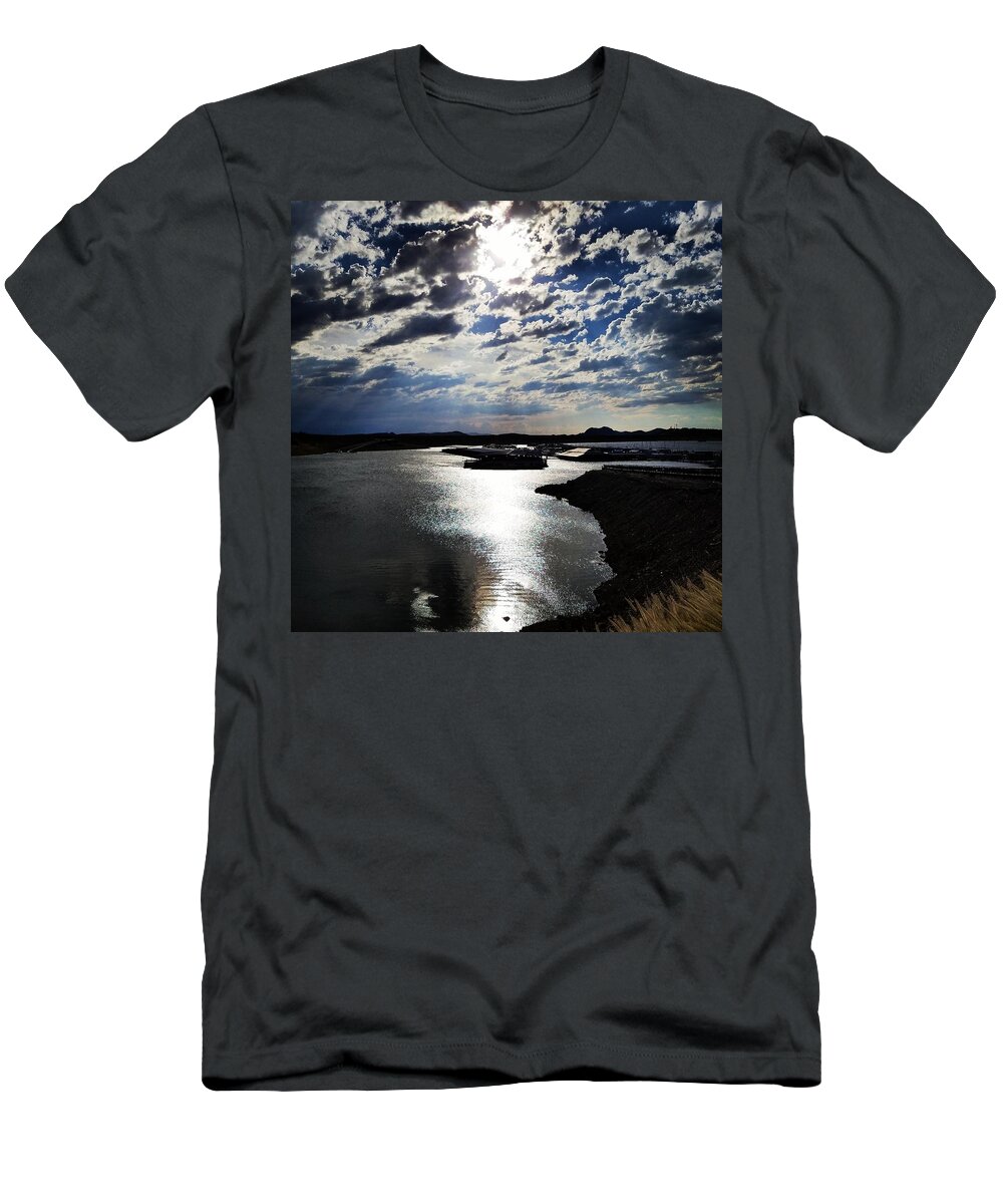 Sun T-Shirt featuring the photograph Sun Through the Dark Clouds Over the Bay by Vic Ritchey