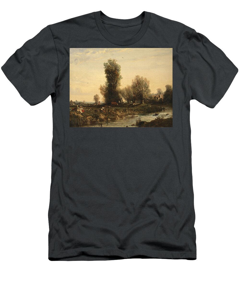 Nicolas-louis Cabat T-Shirt featuring the painting Sunday in the country by Nicolas-Louis Cabat