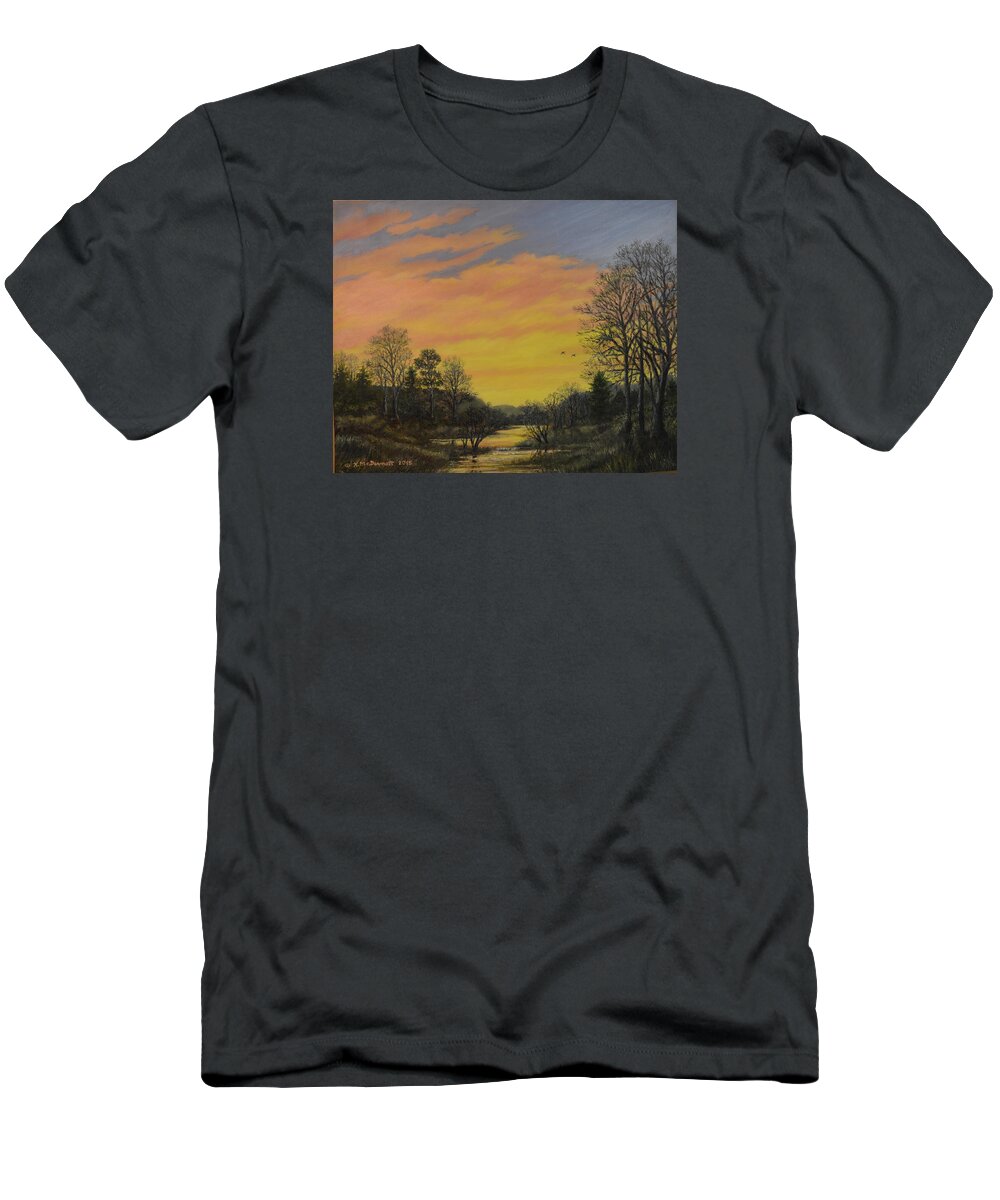 Sunset T-Shirt featuring the painting Sundown Glow by Kathleen McDermott