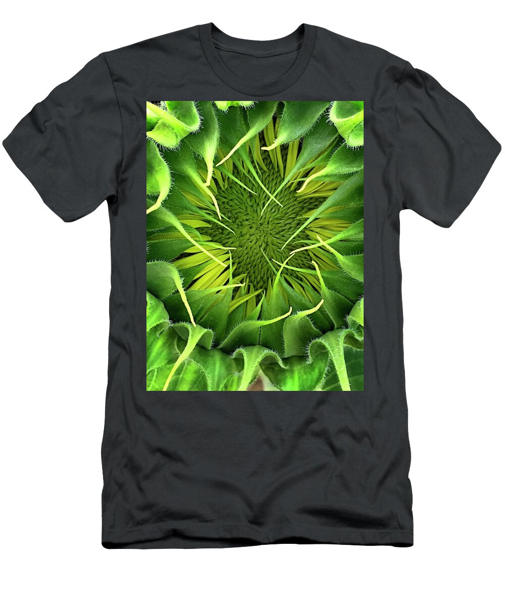 Close Up T-Shirt featuring the photograph Sunflower Bud by C VandenBerg