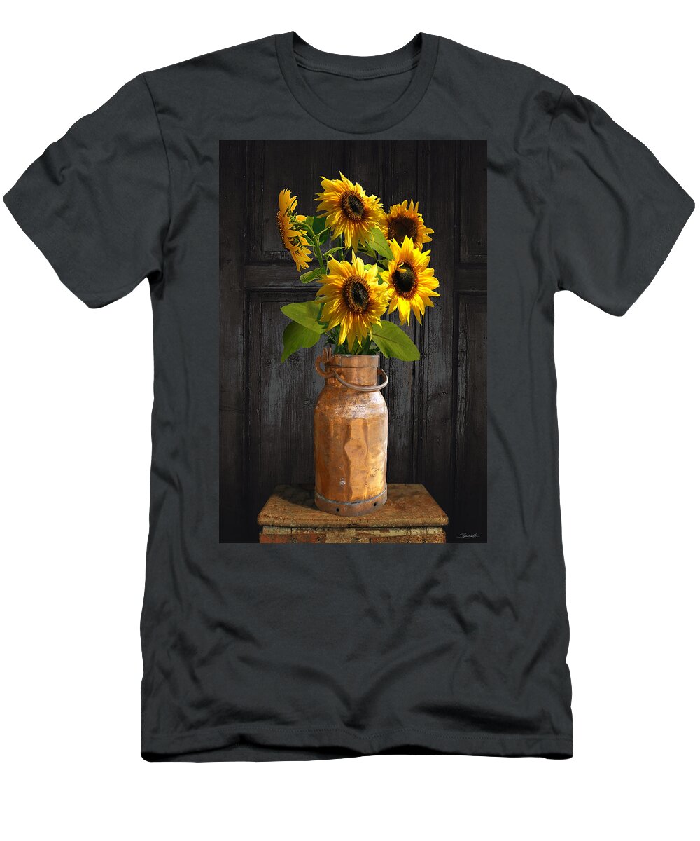 Sunflower T-Shirt featuring the digital art Sunflowers in Copper Milk Can by M Spadecaller