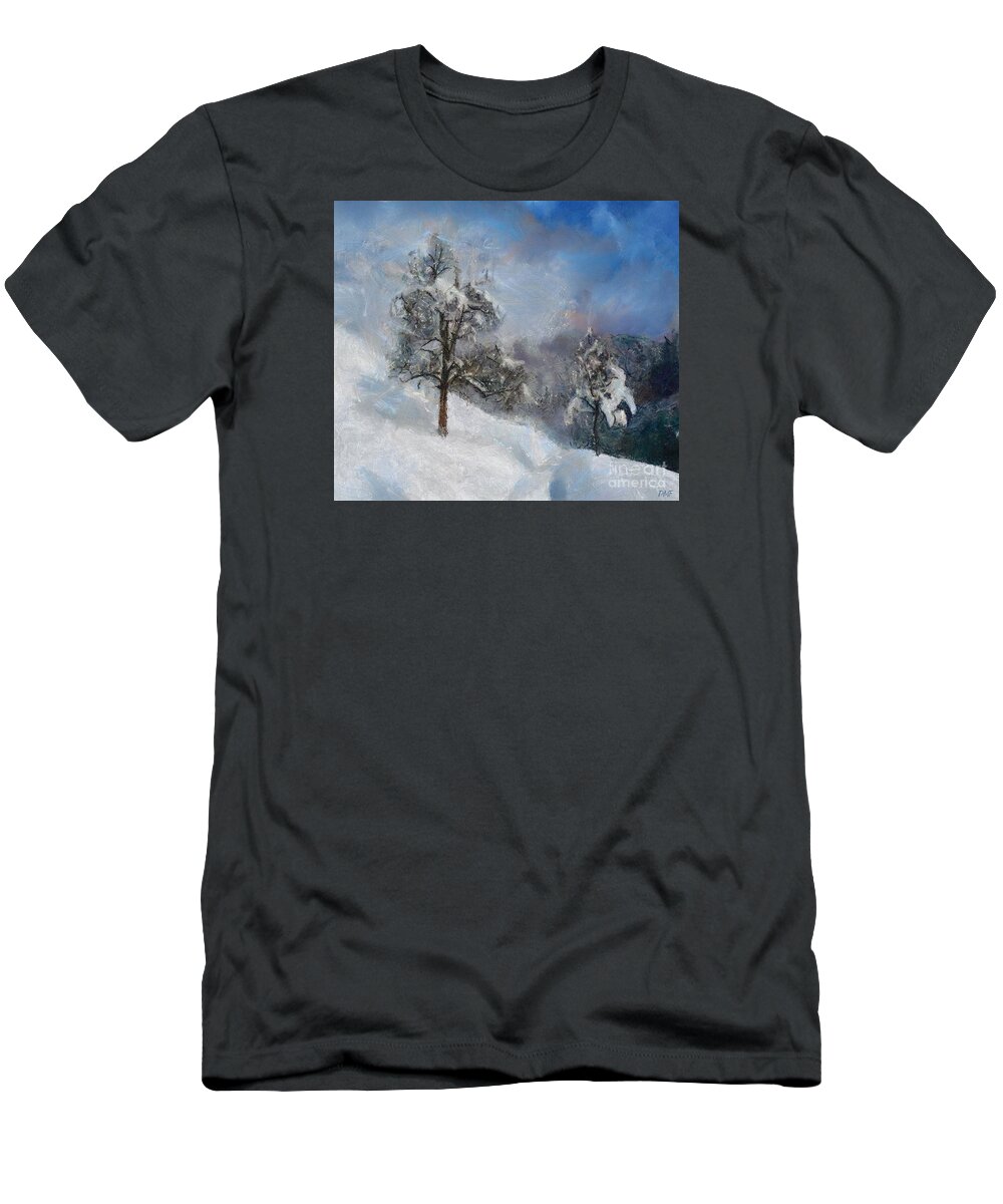 Winter T-Shirt featuring the painting Sunny Winter Morning by Dragica Micki Fortuna