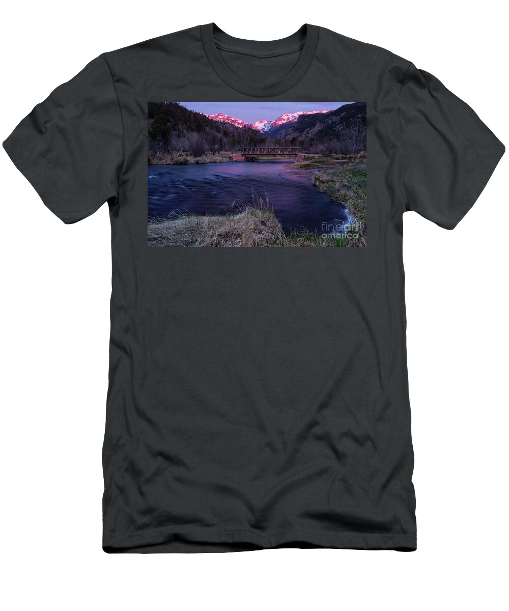 Rocky Mountain National Park T-Shirt featuring the photograph Sunrise in Rocky Mountain National Park and the Big Thompson Riv by Ronda Kimbrow