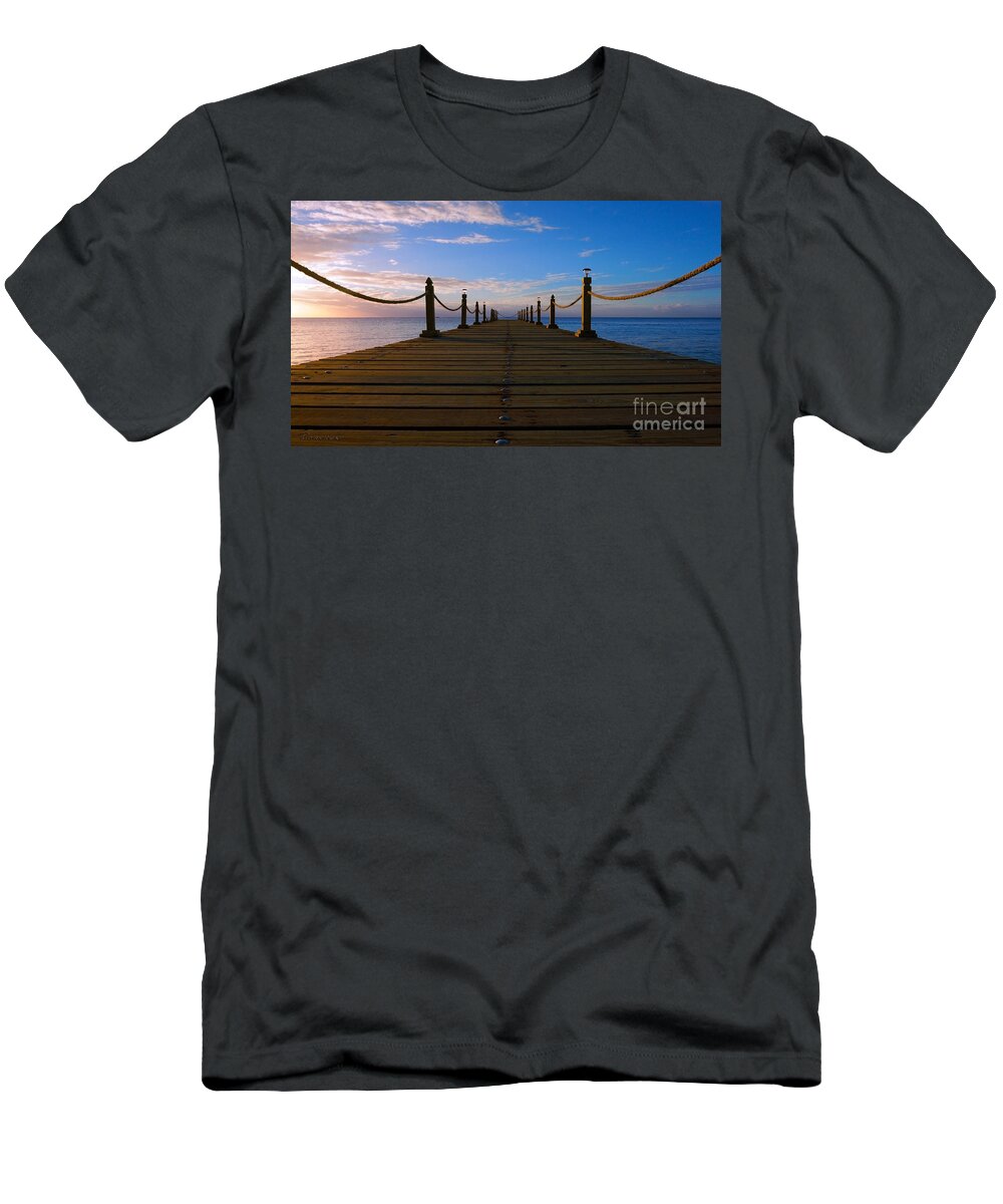 seascape Sunrises T-Shirt featuring the photograph Sunrise Morning Bliss Pier 140A by Ricardos Creations