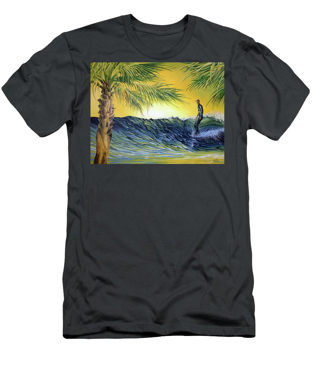Surf T-Shirt featuring the painting Sunrise Nose Ride by William Love