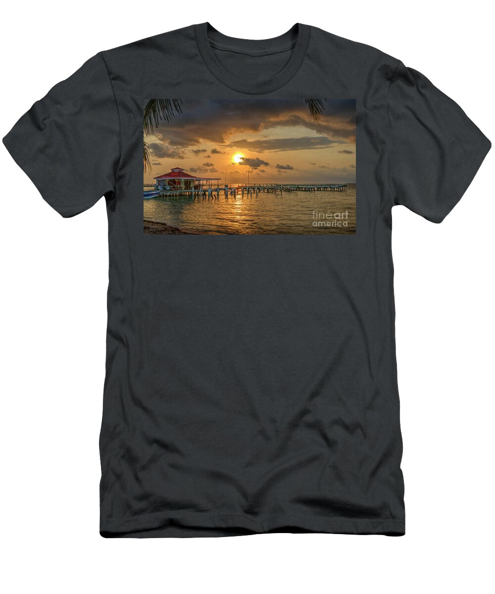 Sunrise Pier T-Shirt featuring the photograph Sunrise Pier over Water by David Zanzinger