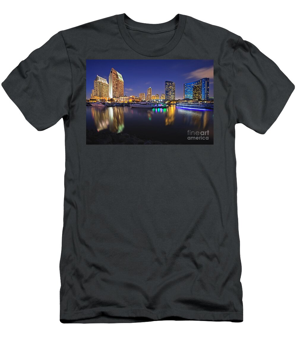 Seaport Village T-Shirt featuring the photograph Sunset at Embarcadero Marina Park in San Diego by Sam Antonio