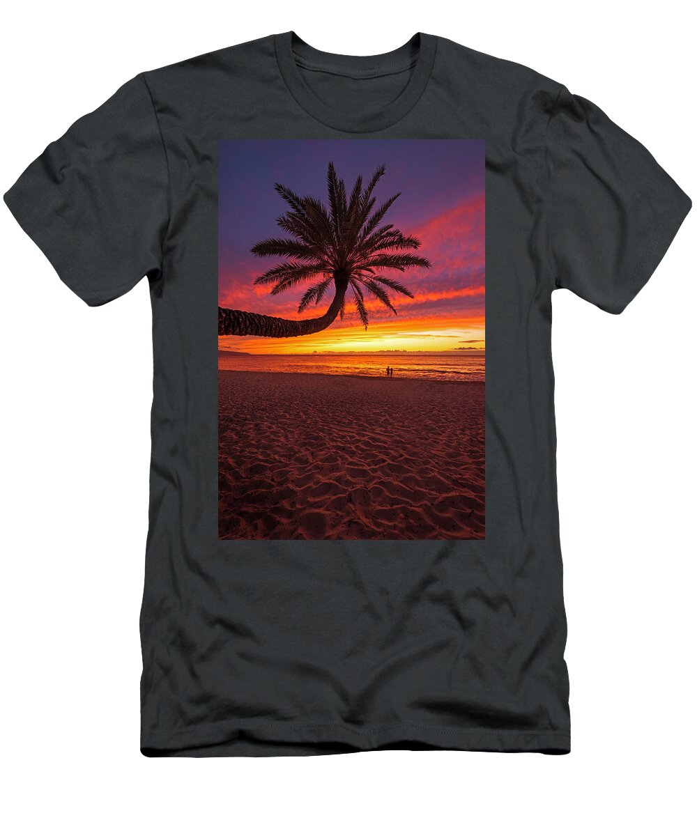 Oahu Sunset Beach Palmtree Clouds T-Shirt featuring the photograph Sunset Beach Sunset by James Roemmling
