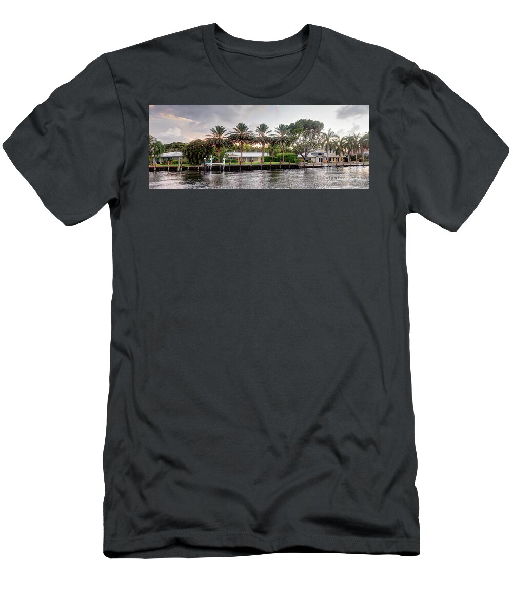 Lauderdale T-Shirt featuring the photograph Sunset Behind Residential Palms by Ules Barnwell