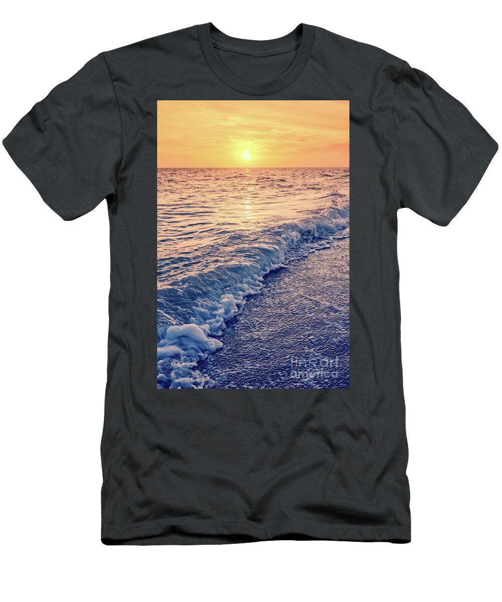 Wave T-Shirt featuring the photograph Sunset Bowman Beach Sanibel Island Florida Vintage by Edward Fielding