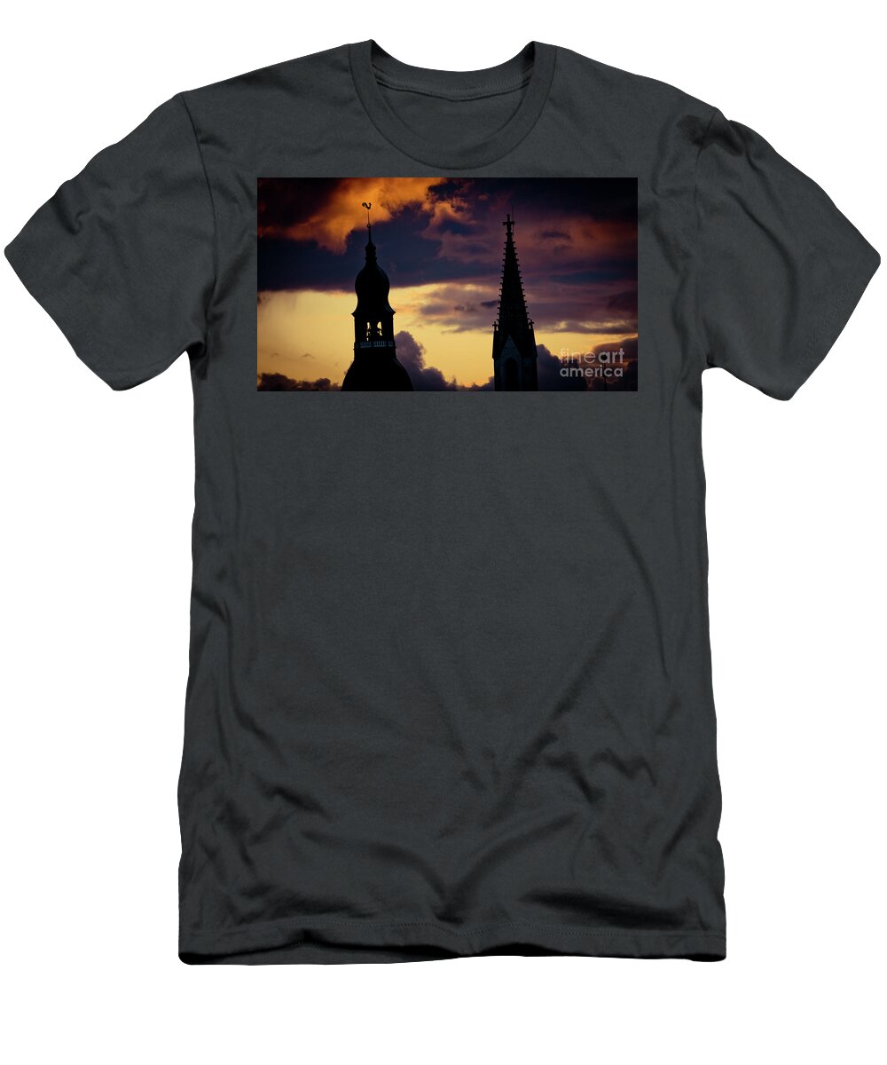 Cities T-Shirt featuring the photograph Sunset Cloudscape old town Riga Latvia by Raimond Klavins
