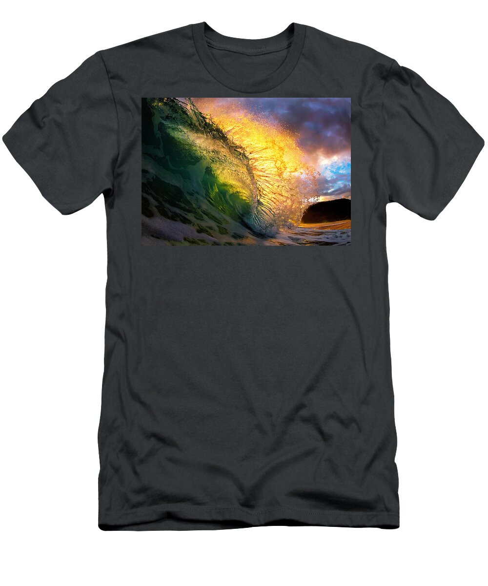 Makena Big Beach Waves Seascape Ocean Sunset Clouds T-Shirt featuring the photograph Sunset Flare by James Roemmling