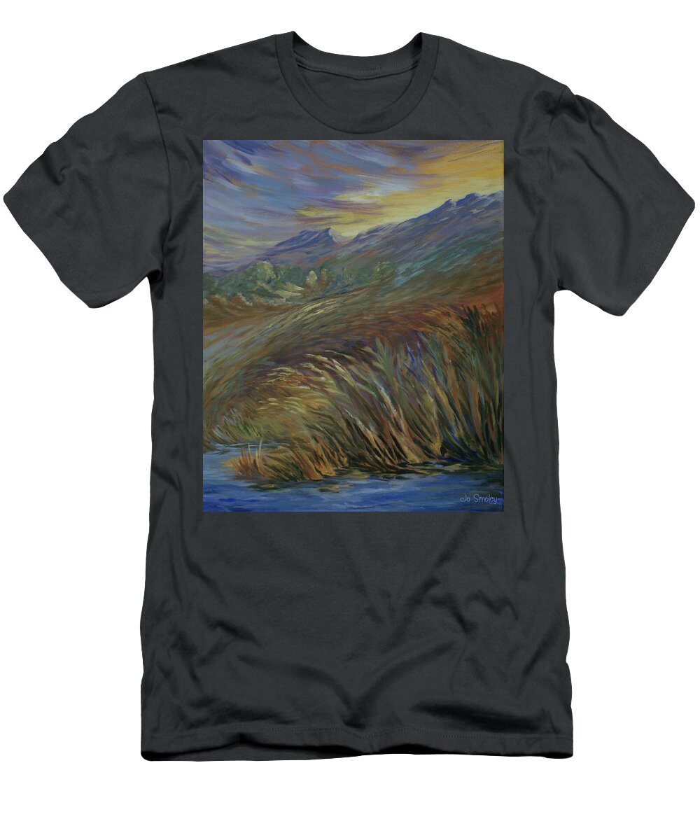 Sunset In Mountains T-Shirt featuring the painting Sunset in the Mountains by Jo Smoley