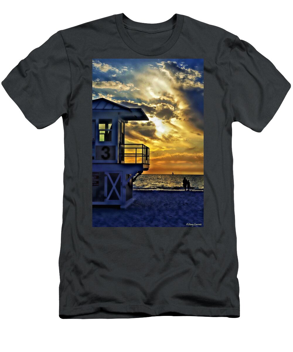 Sunset T-Shirt featuring the photograph Sunset Lifeguard Station 3 by Stoney Lawrentz