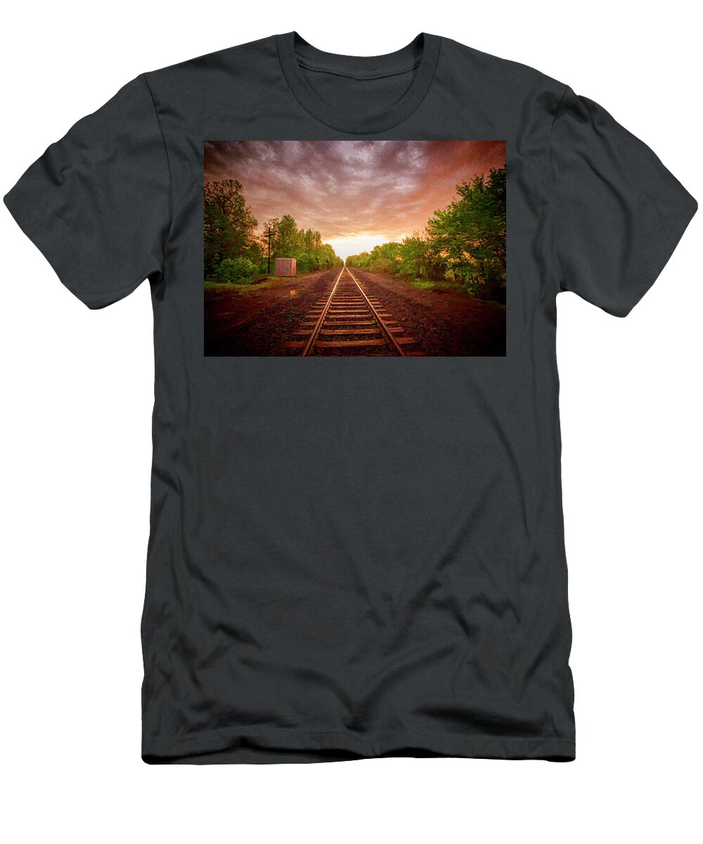 Railroad Tracks T-Shirt featuring the photograph Sunset on the Paducah and Louisville Railway by Jim Pearson