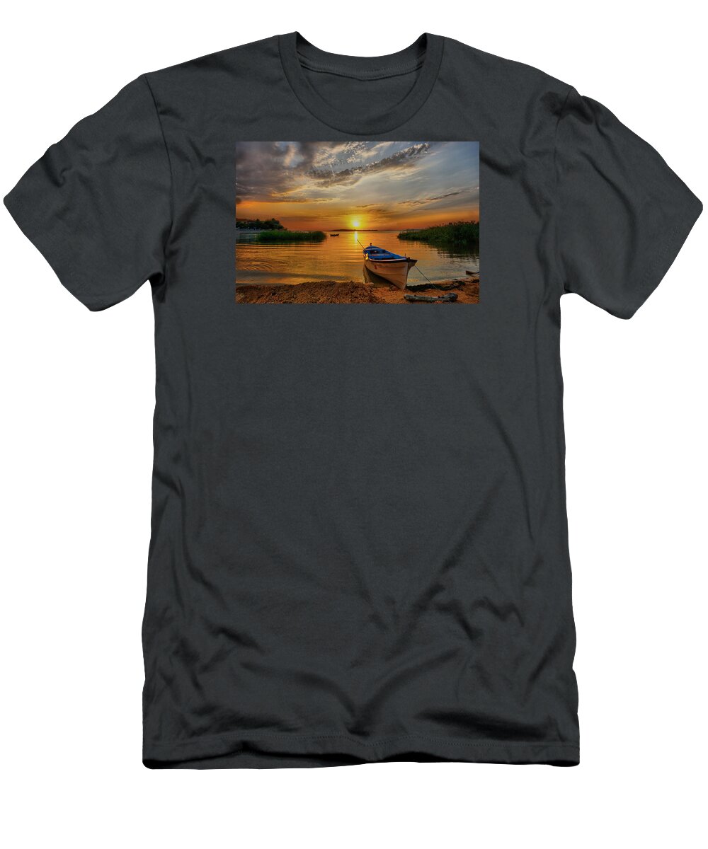 Sunset T-Shirt featuring the photograph Sunset over lake by Lilia D