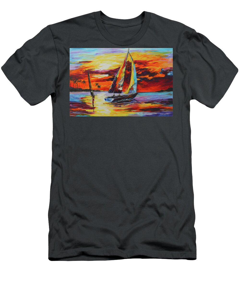 Caribbean House T-Shirt featuring the painting Sunset Sail by Kevin Brown