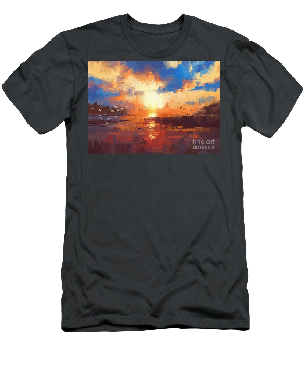 Art T-Shirt featuring the painting Sunset by Tithi Luadthong