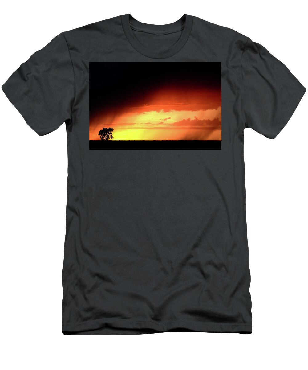 Sunset T-Shirt featuring the digital art Sunset with rain in scenic Saskatchewan by Mark Duffy
