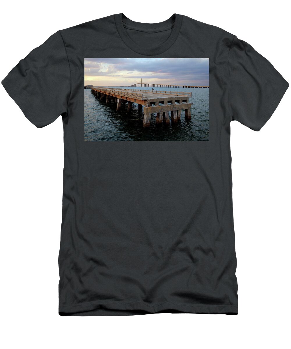 Sunshine Skyway Bridge T-Shirt featuring the photograph Sunshine Skyway, Old and New by Daniel Woodrum