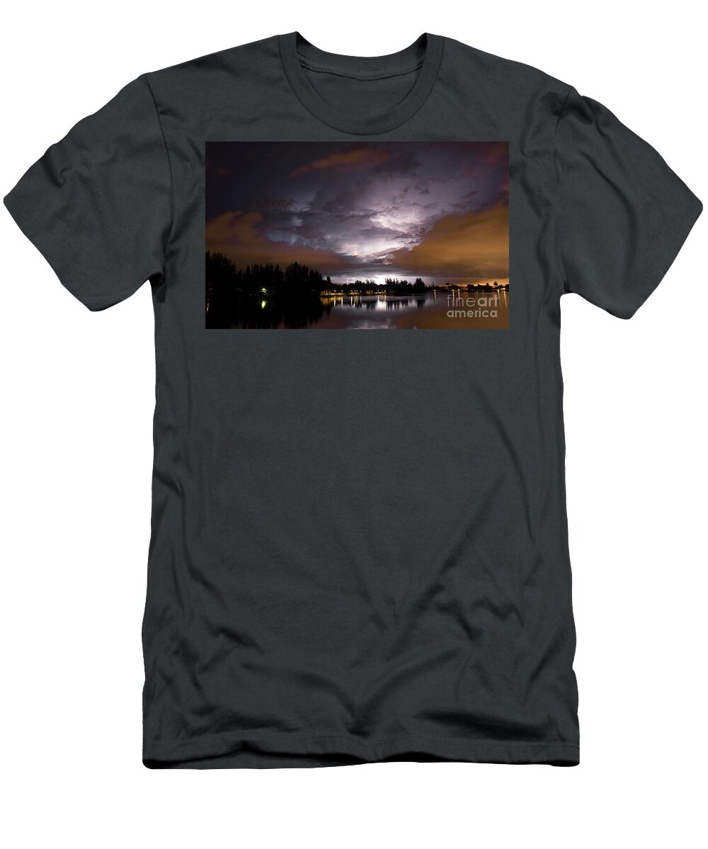 Lightning T-Shirt featuring the photograph Sunsplash Nights by Quinn Sedam