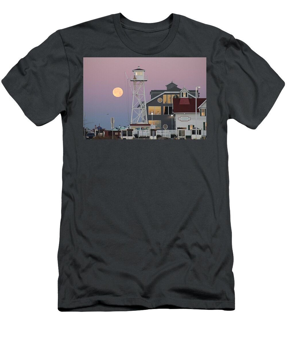 Moon T-Shirt featuring the photograph Super Wolf Moon At The Watch Tower by Robert Banach