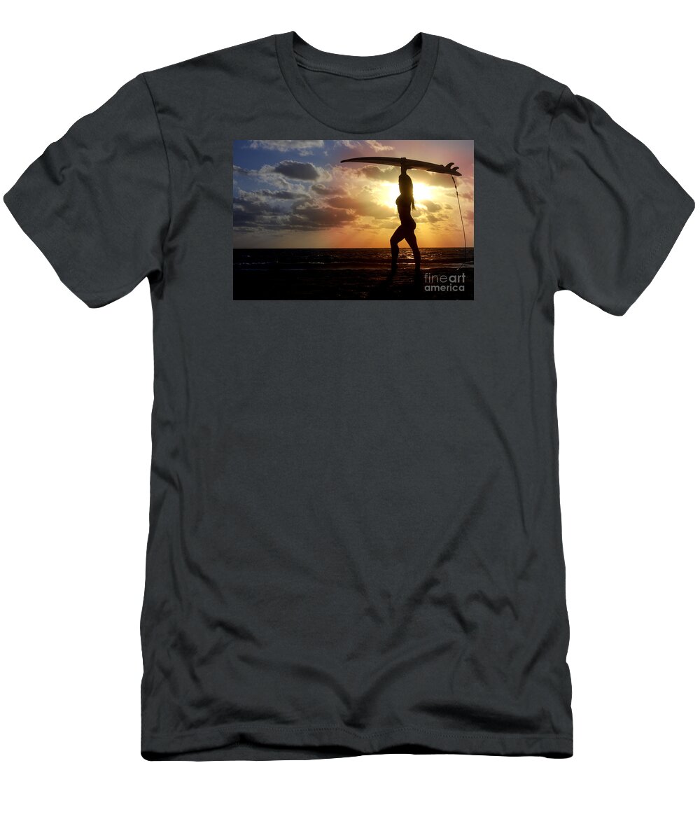 Silhouette T-Shirt featuring the photograph Surfing Silhouette by Anthony Totah