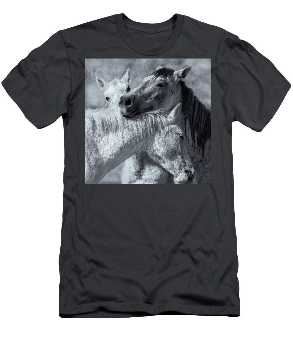 Wild Horses T-Shirt featuring the photograph Surrounded by Love BW by Belinda Greb