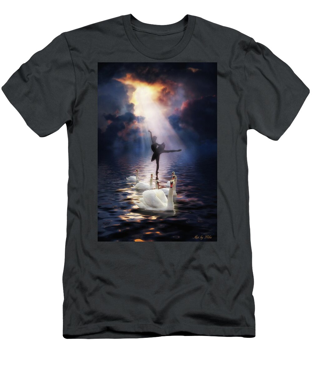 Swan Lake T-Shirt featuring the digital art Swan Lake by Lilia D