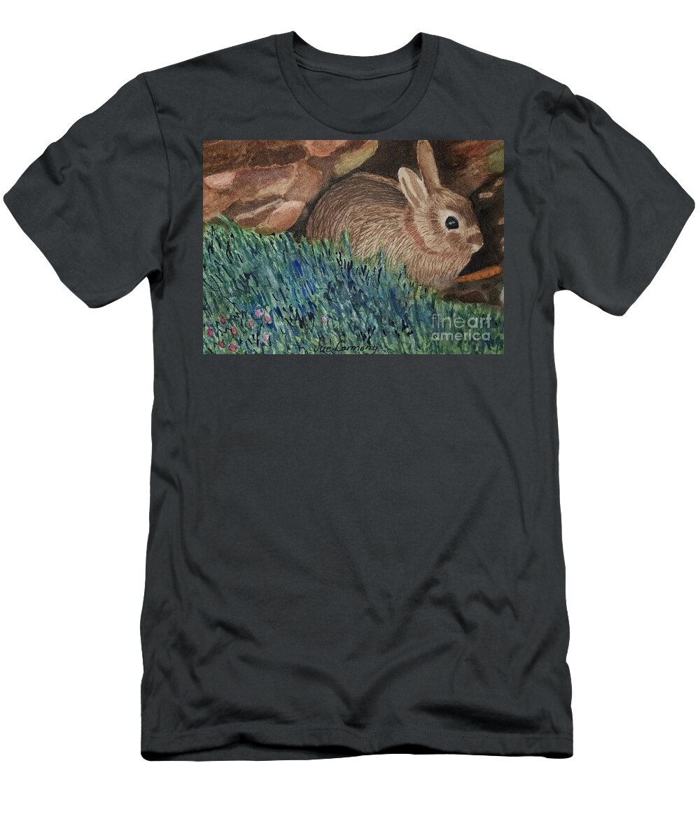 Bunny T-Shirt featuring the painting Sweet Backyard Bunny by Sue Carmony