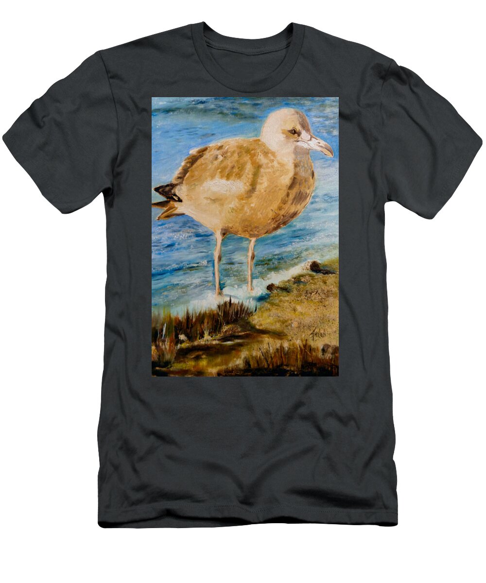 Seabird T-Shirt featuring the painting Sweet Gull Chick by Arlen Avernian - Thorensen