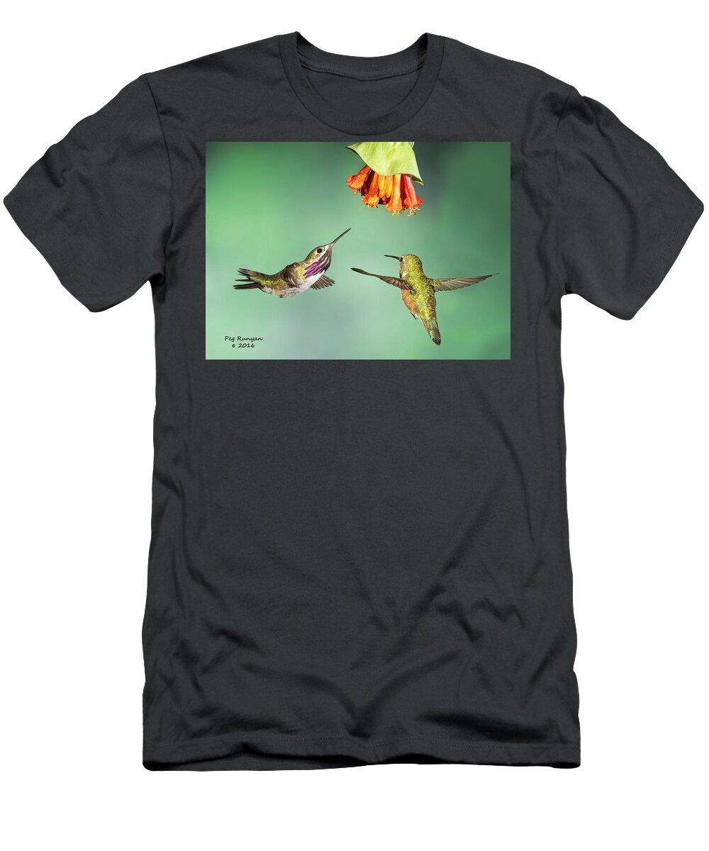 Hummingbirds T-Shirt featuring the photograph Table For Two by Peg Runyan