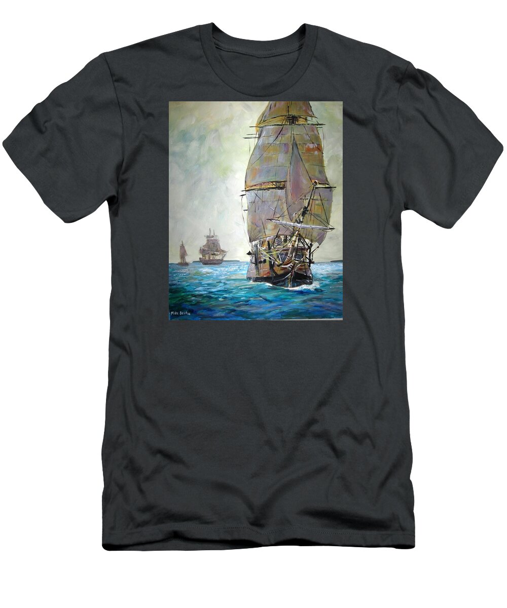 Tall Ships T-Shirt featuring the painting Tall Ships 2 by Mike Benton