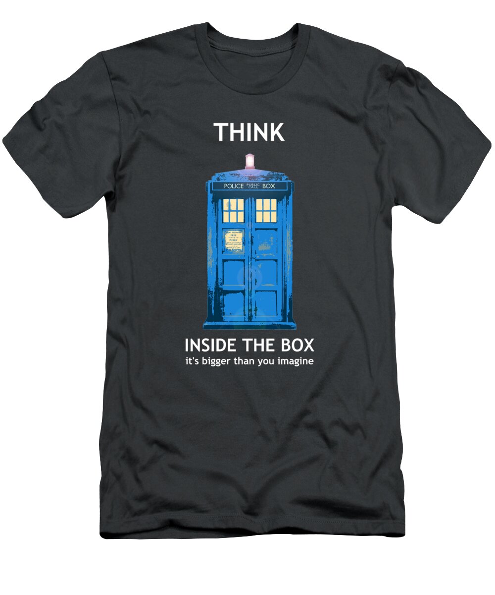 Richard Reeve T-Shirt featuring the digital art Tardis - Think Inside the Box by Richard Reeve