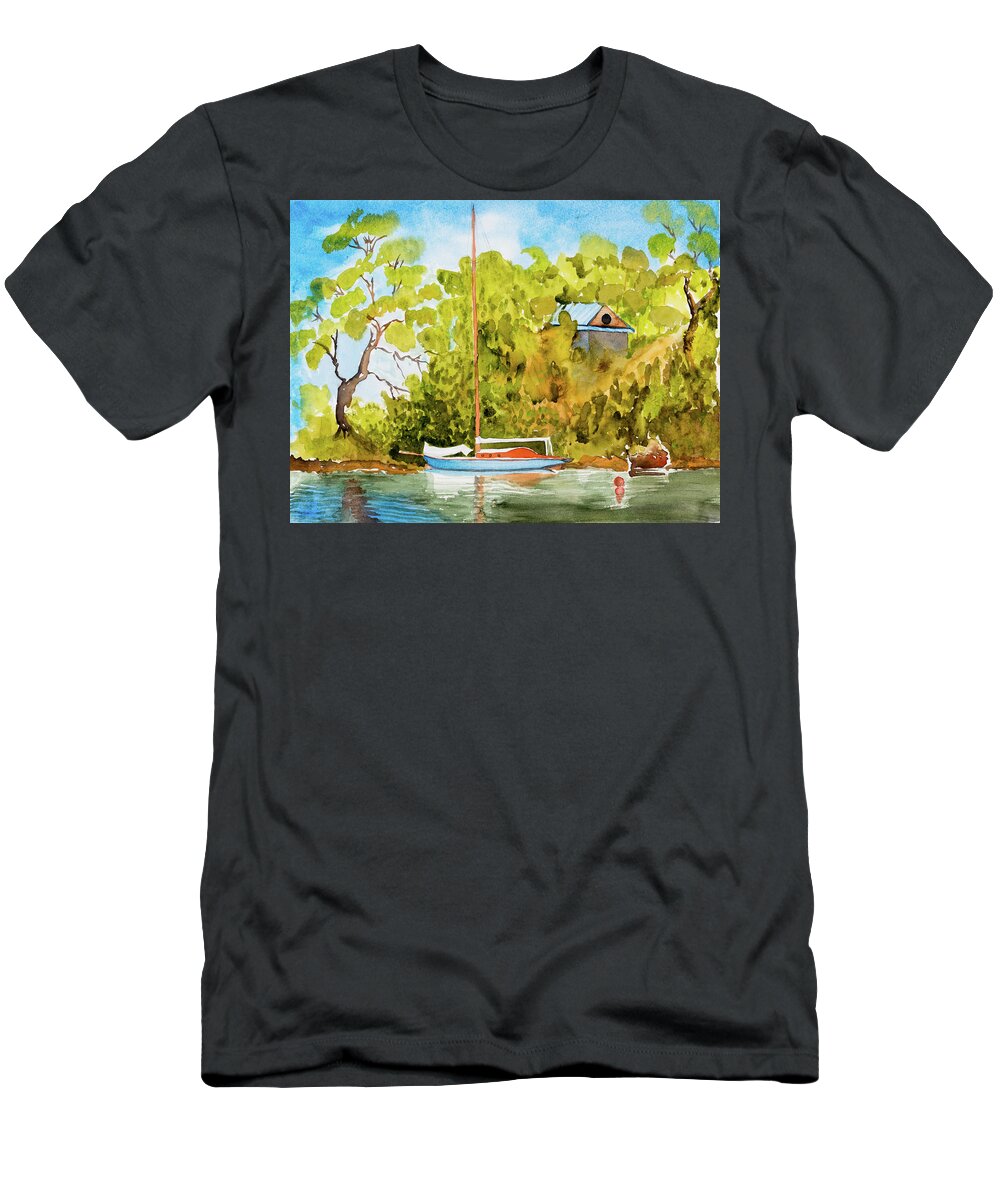 Afternoon T-Shirt featuring the painting Tasmanian Yacht 'Weene' 105 year old A1 Design by Dorothy Darden