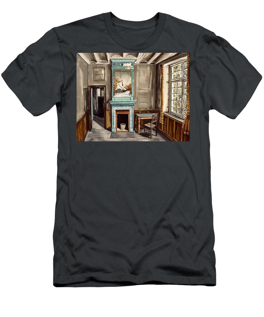 Art T-Shirt featuring the painting Teal Fireplace by Debbie Criswell