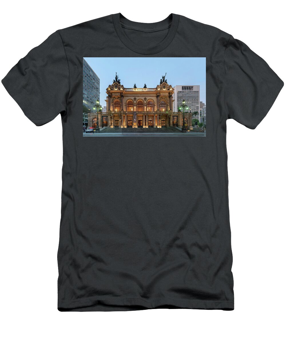 Theater T-Shirt featuring the photograph Teatro Municipal de Sao Paulo by Wilfredo R Rodriguez