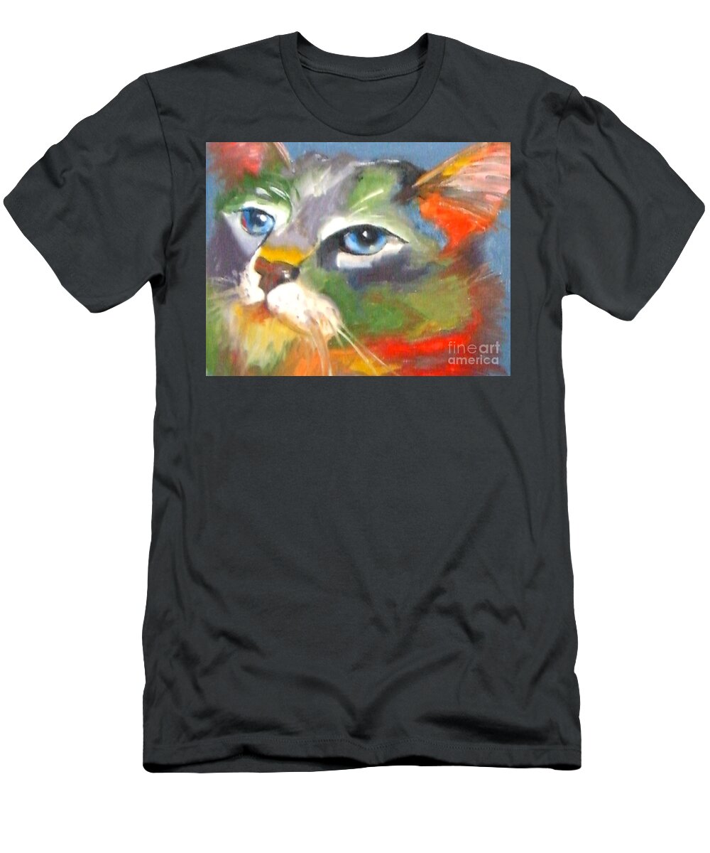 Cat T-Shirt featuring the painting Technicolor Tabby by Susan A Becker