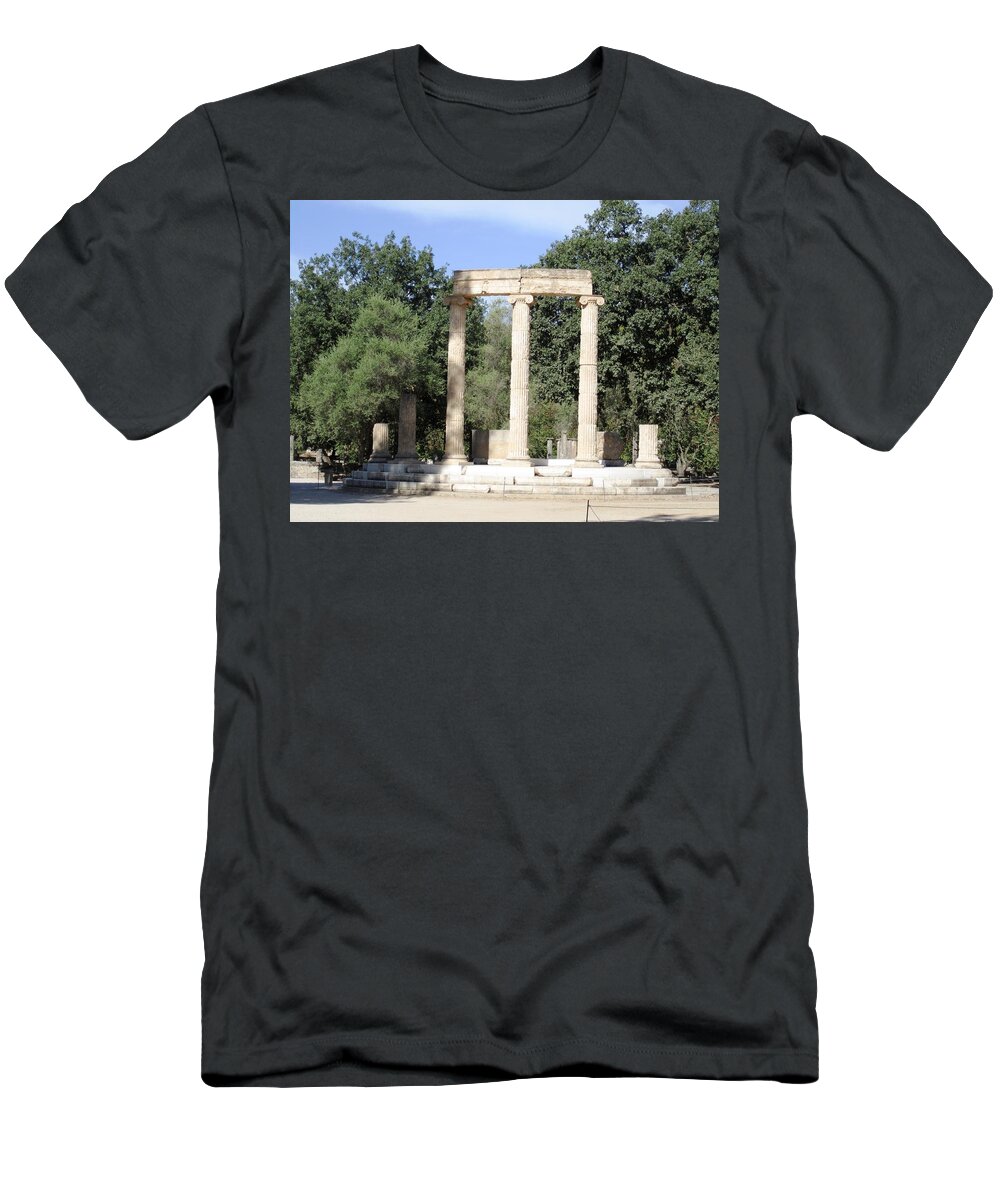 Olympia T-Shirt featuring the photograph Temple of Zeus Ancient Ruins in Olympia Greece by John Shiron