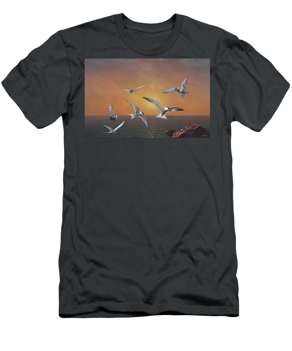 Antarctica T-Shirt featuring the digital art Terns in the Sun by M Spadecaller