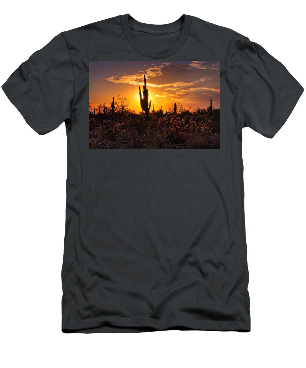 Saguaro Sunset T-Shirt featuring the photograph That Golden Desert Light by Saija Lehtonen